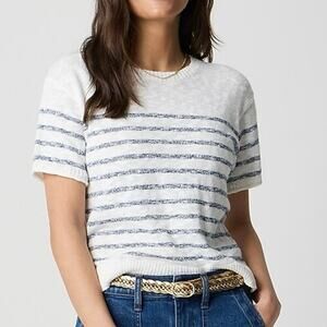 NWT J.Crew Factory Striped Short-Sleeve Relaxed Beach Sweater Blue White Small